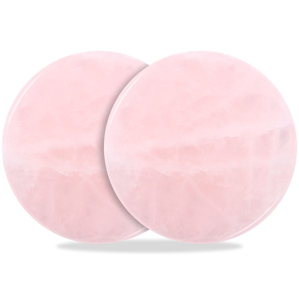 Bememo 2 Pieces Jade Stone for Lash Glue Eyelash Extension Round Jade Stone Lash Glue Holders Adhesive Pallet Fake Eye Lash Holder Base 2 Inch (Pink)