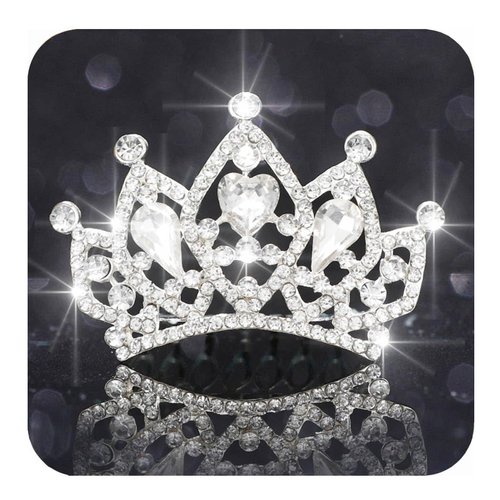 Kilshye Princess Tiara Comb Small Crystal Girls Crown Hair Combs Rhinestone Birthday Prom Tiaras Headband for Kids (A-Silver)
