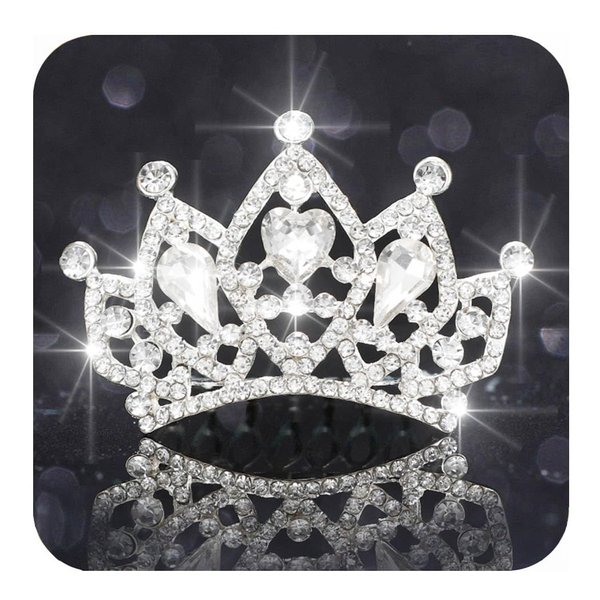 Kilshye Princess Tiara Comb Small Crystal Girls Crown Hair Combs Rhinestone Birthday Prom Tiaras Headband for Kids (A-Silver)