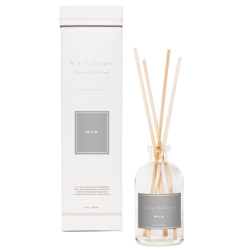 K.Hall Designs Milk Scent Boxed Diffuser Kit, Creamy-Sweet Scent with Coconut & Vanilla, Reed Diffuser Set for Home, Long Lasting Aroma Diffuser, Refillable, 8 fl oz