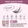Lash Clusters D Curl 9-12mm Mixed DIY Eyelash Extensions 60PCS Cluster Lashes Individual Eyelash Wispy Natural Lash Extensions DIY at Home