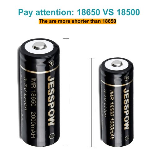 JESSPOW 18500 Rechargeable Batteries, IMR 18500 Rechargeable Li-ion Battery 1600mAh 3.7V [ for Flashlight, Solar Garden Light ] with Button Top (4Pack)