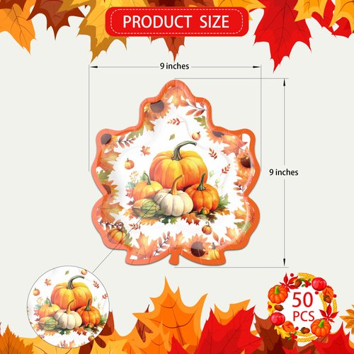 50Pcs 9" Thanksgiving Fall Themed Paper Plates Autumn Celebrate Party Tableware Orange Leaves Disposable Dessert Paper Plates Set Thanksgiving Fall Theme Paper Plates Festival Party Supplies