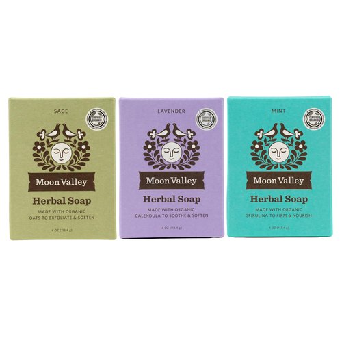 Moon Valley Organics Natural Body Wash and Face Wash Soap Bar Natural Bar Soap, Pack of 3, Mint-Lavender-Sage