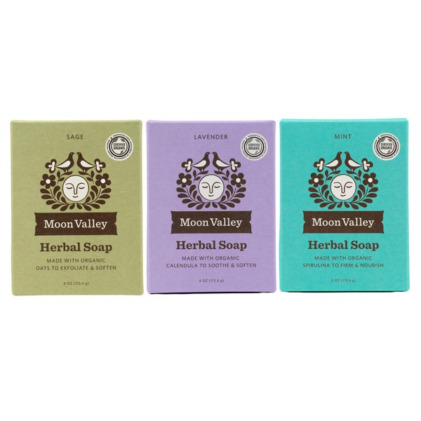Moon Valley Organics Natural Body Wash and Face Wash Soap Bar Natural Bar Soap, Pack of 3, Mint-Lavender-Sage