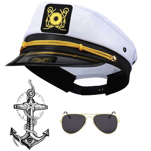 Halloween Costume Accessories Set - Hat,Corn Cob,Aviator Sunglasses,Vintage Anchor Temporary Tattoo (C1)