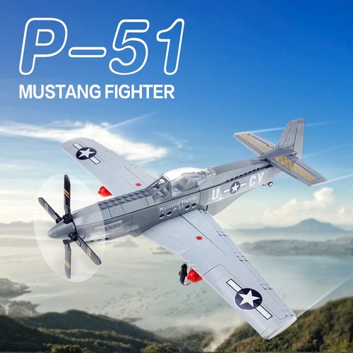 Gonli WW2 P-51 Mustang Fighter Plane Building Block Set – 258 PCS Bomber Jet Building Toys Set for Kids and Adults Compatible with All Building Bricks
