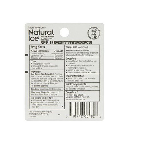 Natural Ice Medicated Lip Protectant/Sunscreen SPF 15 Cherry 0.15 oz (Pack of 6)
