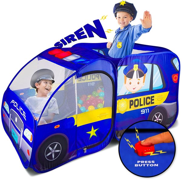 Police Car Pop Up Play Tent with Sound Button for Kids, Toddlers, Boys, Girls, Indoors & Outdoors – Playhouse for Interactive Fun - Foldable, Quick Setup Pretend Play Toys & Gift