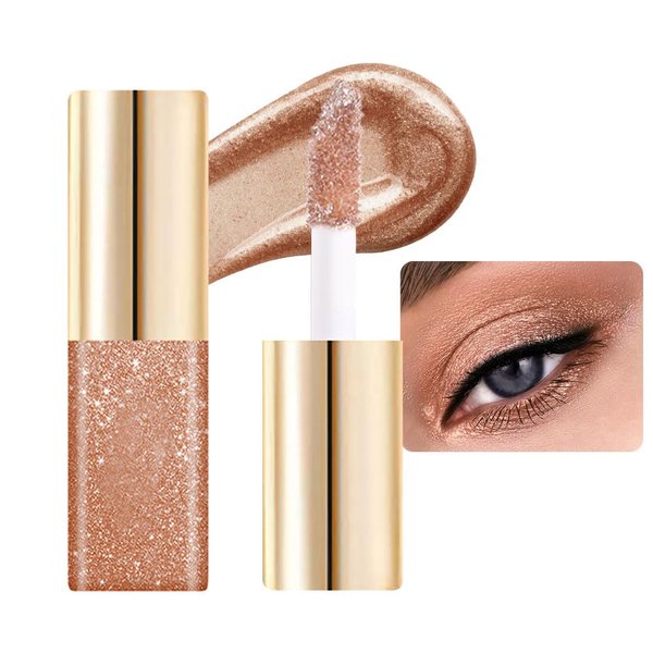 Liquid Glitter Eyeshadow, Fine shimmer highlight Liquid Glitter Eyeshadow, Long Lasting, Quick-Drying, Opaque, Gel-Based Eyeshadow For Creating High-Impact, Multi-Dimensional Eye Looks, (04#BRONZE)
