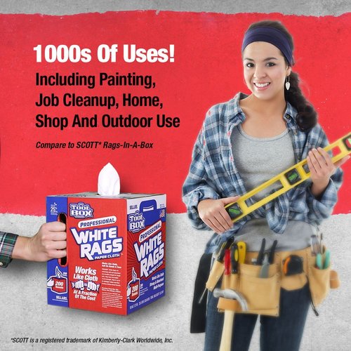 Toolbox Painters White Rags Shop Towels with Center Pull Box - 1 Count Box - 200 Towels