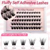 Self Adhesive Lash Clusters Kit Flu-ffy 8-16mm No Glue Lashes Press On Lashes, 60 Pcs Glueless DIY Eyelash Extensions Kit Pre Bonded Lash Clusters with Eyelash Curler and Lash Tweezers(No Glue J02)