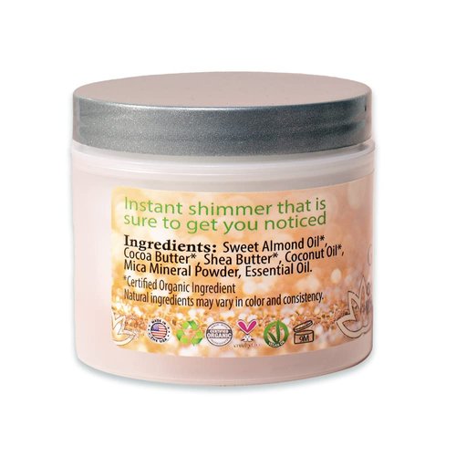 GLIMMER GODDESS Organic Whipped Body Butter - Subtle Level 1 Gold Shimmer - Moisturizing & Nourishing Skincare with Natural Ingredients - Gentle Glow & Hydration for All Skin Types - 4.0 oz