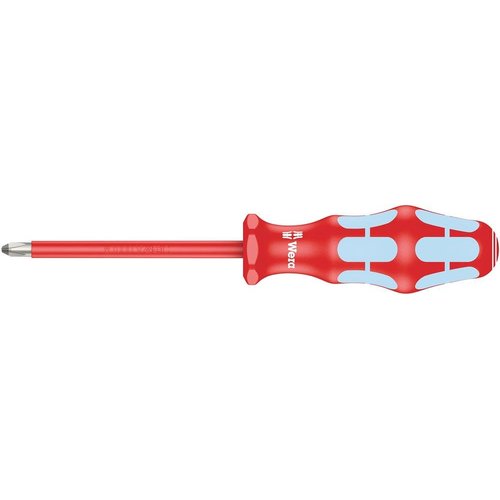 Wera 05022734001 Kraftform Stainless VDE 3162i PH Stainless Steel Phillips Screwdriver, PH 2 Head, 4" Blade Length