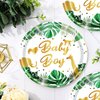 HSPAIDYP 24 Pcs Baby Shower Plates,Safari Animal Jungle Baby Boy Party Supplies,7" Gold Foil Safari Jungle Animals Paper Plates,for Jungle Theme Baby Boy Birthday Party Decorations