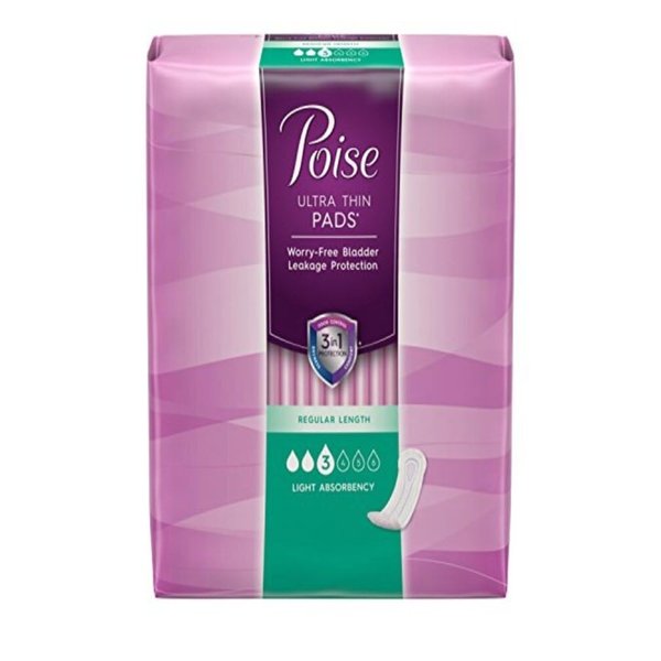 Poise Ultra Thin Incontinence Pads, Light Absorbency, Regular, 30 Count (Pack of 3)