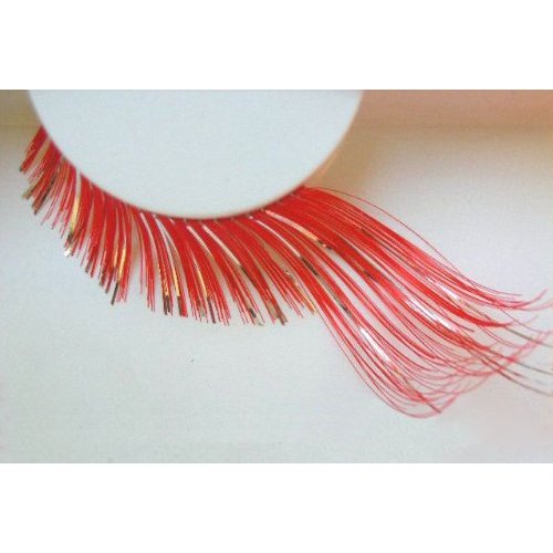 Elegant Lashes C193 Premium Color False Eyelashes (Coral Red-Orange and Silver Mix Color Lashes with Extra-Long Accent Ends) Halloween Dance Rave Costume