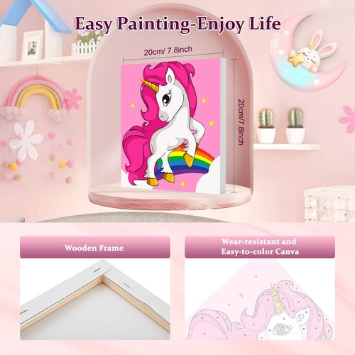 AIRDEA 4 Pack Paint by Number for Kids with Wooden Frame,Cartoon Paint by Numbers for Kids Ages 4-8-12,Easy Paint with Numbers 8X8 Inches (Grey White Blue Purple)