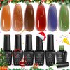 beetles Jelly Gel Nail Polish 6 Colors Transparent Gel Polish Set Brown Red Blue Green Orange Fall Nail Polish Soak Off LED UV Curing Manicure Kit Gift for Women