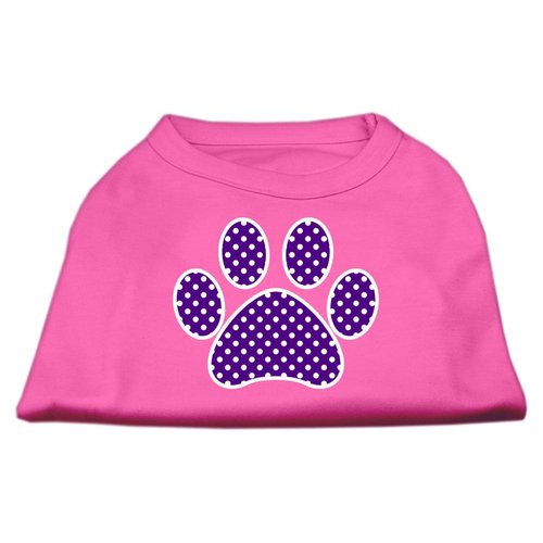 Pet Dog & Cat Shirt Screen Printed, Swiss Dots Purple Paw Bright Pink XS (0-3 lbs.)
