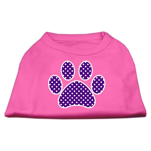 Pet Dog & Cat Shirt Screen Printed, Swiss Dots Purple Paw Bright Pink XS (0-3 lbs.)