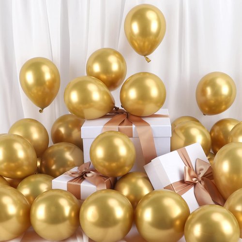 RUBFAC Gold Balloons, 120pcs 5 Inch Chrome Metallic Latex Gold Balloon for Party Supplies Birthda...
