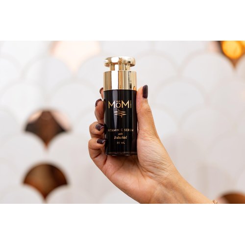 MōMI Vitamin C Serum with Bakuchiol. Brightening, firming, helps with hyperpigmentation. Contains 20% THD Ascorbate, HA, Ferulic Acid, Vitamin E and Bakuchiol,