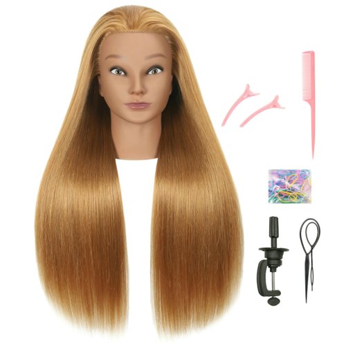 EVATEC 30 Inch Long Blonde Real 80% Human Hair Mannequin Head with Stand for Hairdresser Practice Braiding Styling Cosmetology Manikin Manican Doll Training Head