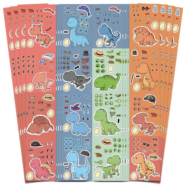 48 Sheets Cartoon Dinosaur Stickers Make Your Own Cute Dinosaur Stickers Party Favors Make A Dinosaur Stickers Make A Face Stickers for Kids Party Favors,Classroom Rewards,Themed Art Craft Supplies