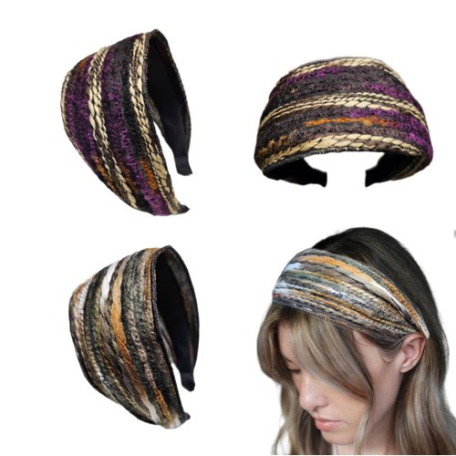 Nutty Natte 2PCS Handmade Boho Fabric Wide Headbands For Women Woolen Headband For Women Knit Headbands Women Hair Winter (PB)