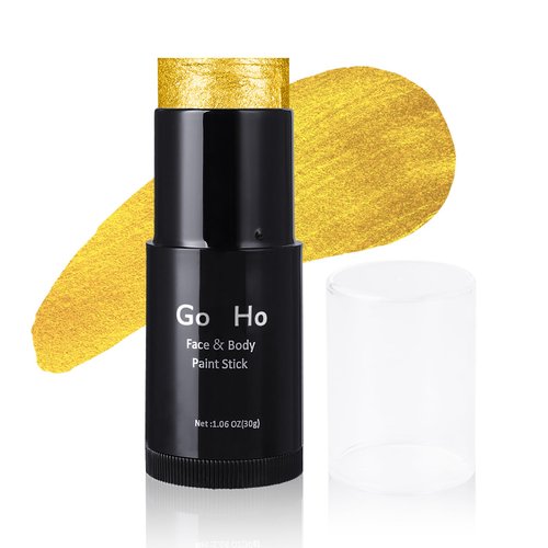 Go Ho Cream-Blendable Gold Face Paint (1.06 oz),Waterproof Gold Face Paint Stick for Halloween Cosplay Zombie Vampire Skeleton Clown SFX Makeup,Gold Eye Black Stick