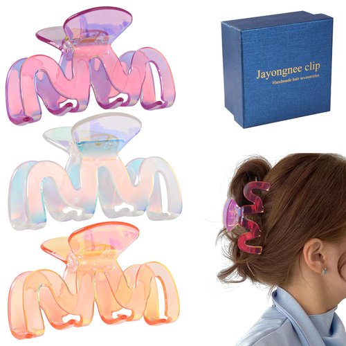 Jayongnee 3Pcs Hair Claw Clips for Thick Hair, Nonslip Claw Clip for Women Thin Hair (Multi-color...