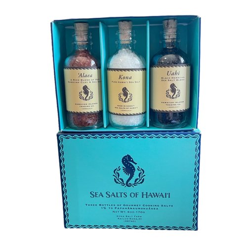 Sea Salts of Hawaii Sea Salt Sampler Box - 3 Count 2oz. Each of Alaea, Uahi & Kona - Made in Hawaii -