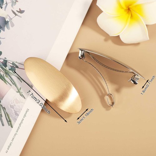 2pcs Oval Hair Barrettes, Matte French Barrettes Flat Metal Hair Barrettes Metal Snap Hair Clips Elegant Hair Barrettes Simple Hair Barrettes Hair Accessories for Women(Silver & Gold)