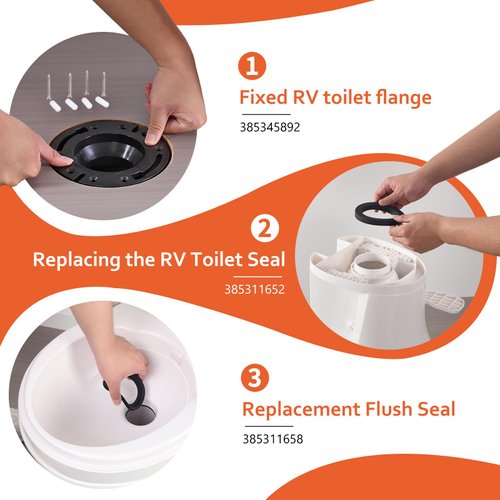 boeemi RV Toilet Seal and 3 Inch Socket RV Toilet Flange Kit, Designed for RV 300/310/320 Toilets, Replaces 385345892 Flange and 385311658 Flush Seal and 385311652 Base Seal, 3 in 1 Combo Kit - Black