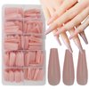 500pc Nude Pink Coffin False Nails Press on Full Cover Ballerina Fake Acrylic Nail Tips Manicure Fingernails Design Decor with Case for Women Girls Home Salon DIY (Nude Pink)