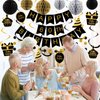 YEOCU 60th Birthday Decorations, Happy Birthday Banner with Honeycomb Balls, Gifts Hanging Swirl Streamers, Circle Dots Garland - Happy Birthday Party Decorations for Women Men (Black and Gold, 60th)