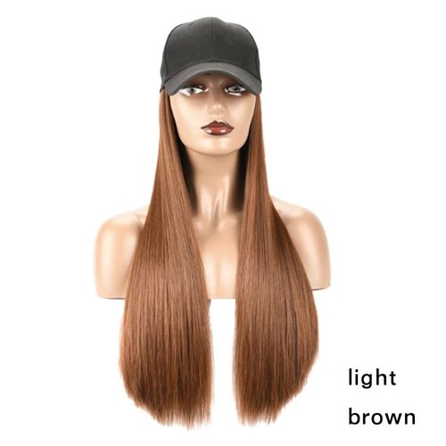 iLUU 24" Synthetic Hair Extension Attached Baseball Cap Long Straight Wig Hat with HairHair Extensions Black Hat with Light Brown Hairpiece Cap Wig for Women - Light Brown