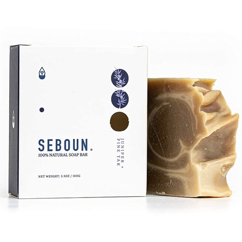 Seboun Juniper & Pine Tar Soap - 100% Natural Bar Soap for Body & Hair – Handmade with Olive Oil & Coconut Oil – 3.5oz Bar