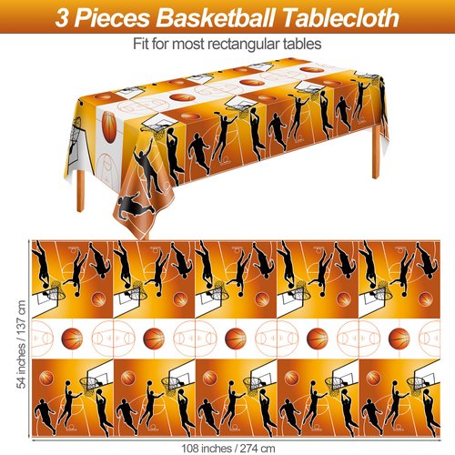 durony 3 Pieces Basketball Tablecloth Disposable Basketball Table Cover Plastic Rectangular Tablecloth for Basketball Party Sports Theme Birthday Party Supplies Decorations, 108 x 54 Inches