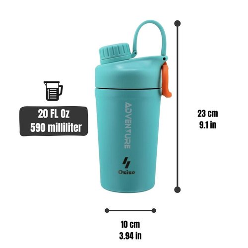 Ozizo Stainless Steel Shaker Bottle, 20 oz Gym Bottle, Shaker cup for protein mixes with Wire Whisk Ball Spring Mixer