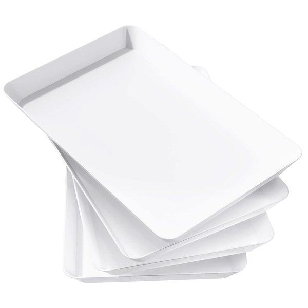 Lifewit Serving Tray Plastic for Party Supplies, 15" x 10" Platters for Serving Food, 4 pcs Thanksgiving White Reusable Tray for Veggie, Snack, Fruit, Cookies, Desserts in Kitchen/Pantry Organization