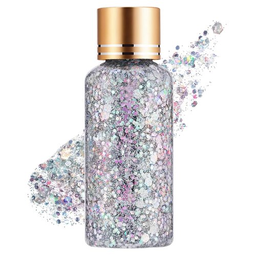 GL-Turelifes Mermaid Chunky Glitter Gel Chameleon Glitter Body Gel Festival Glitter Cosmetic for Face Body Hair Nails Makeup Scale Polarized Sequins Glitter Eyeshadow 30ml (#11 Colorful Silver)