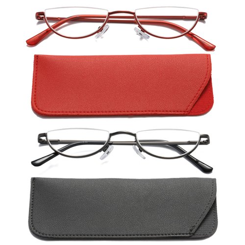Viseng 2 Pack Vintage Alloy Half Moon Reading Glasses Women Men Slim Half Frame Lens Readers Glasses +1.5