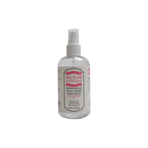 OAK & SAGE Homeopathic Facial Toner Rose Water - Unscented - 8oz - 100% Herbs, No Alcohol, No Chemicals - for All Skin Types
