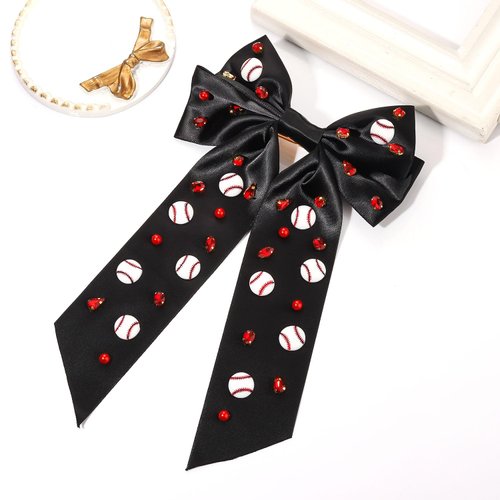 Boderier Baseball Bows for Women Girls Long Tail Satin Ribbon Bow Barrette Hair Clip Game Day Baseball Sports Fan Hair Accessories for Women Favor Gifts