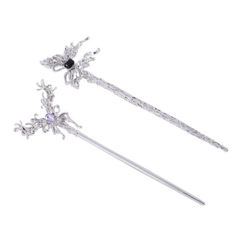 2 Pcs Chinese Style Vintage Butterfly Hair Sticks Handmade Hanfu Traditional Style Simple Hair Forks Hairpins, Hair Accessories for Women