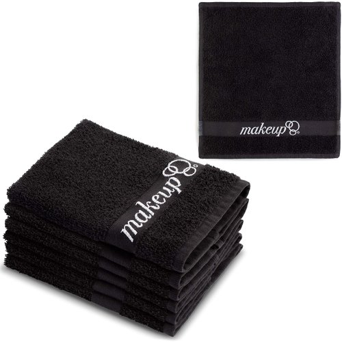 FABBPRO Black Makeup Remover Cloth Towels – Set of 6 Facial Makeup Eraser Towels 13" x 13" – Made in Turkey – Ultra Soft 100% Cotton – Chic Black Color – Beautiful Design – Gentle & Safe on Skin