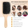 Hair Brush, 2 Pack Boar Bristle Paddle Hairbrush for Women Men Kids Reducing Frizzy, No More Tangle, Small Travel Brush Tail Comb & Giftbox Included