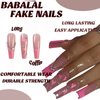 BABALAL Coffin Press on Nails Long Fake Nails Pink French Glue on Nails Shiny Rhinestone Acrylic Nails Heart Ballerina Stick on Nails 24Pcs Valentine's Day False Nails for Women and Girls